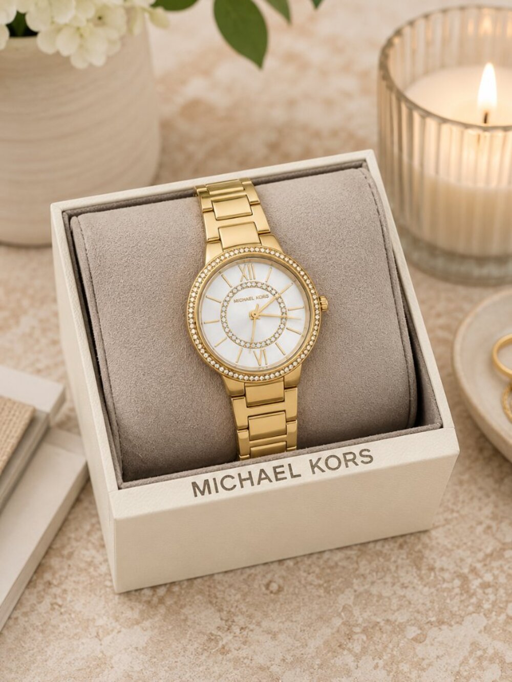 Michael Kors Gold-Tone Mother of Pearl Watch 33mm NWT
